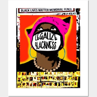 Legalize Blackness Black Lives Matter Memorial Fence - Dark Complexion - Black Eyes - Orange Halo - Back Posters and Art